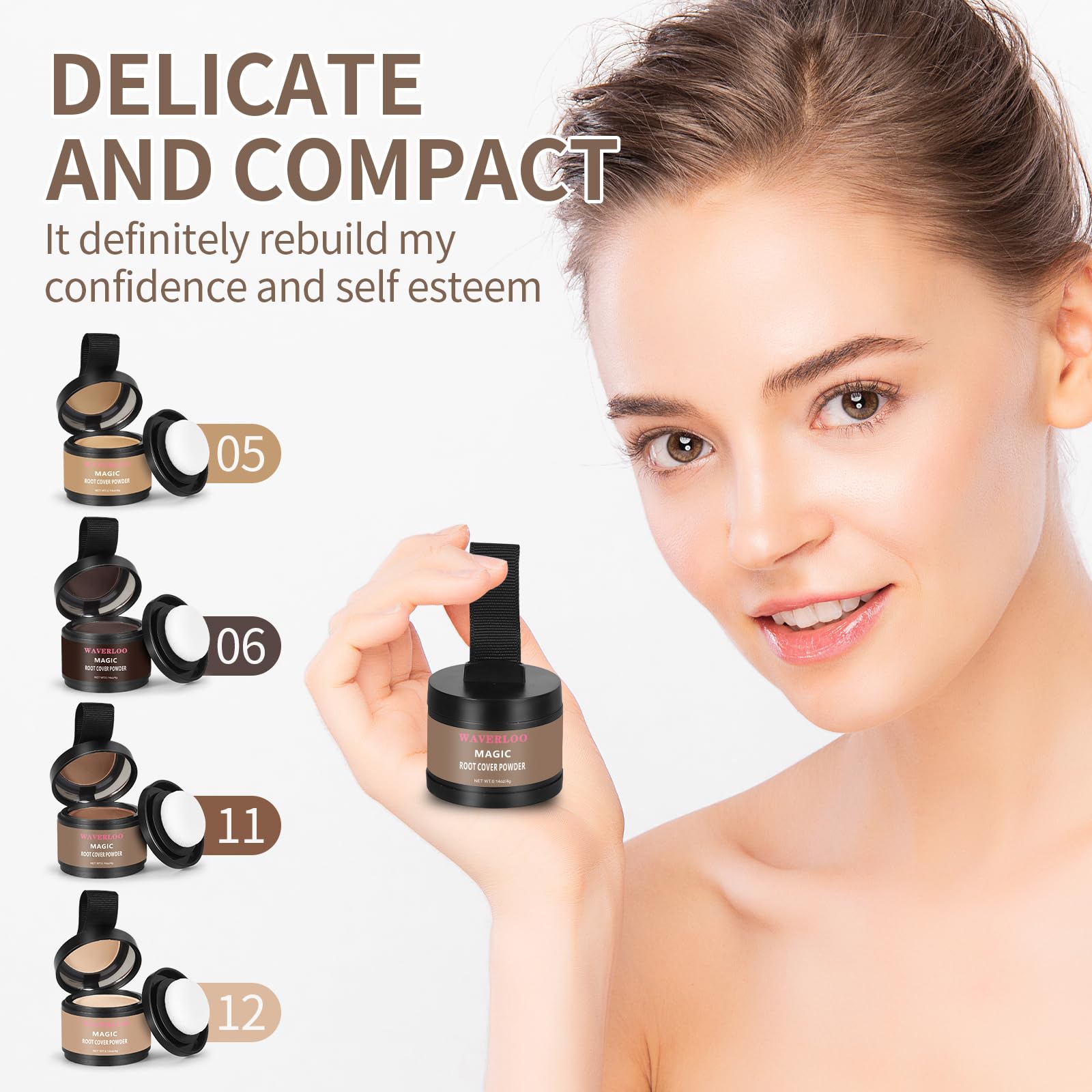 Waverloo held in hand illustrating compact 4g size for on-the-go touch-ups