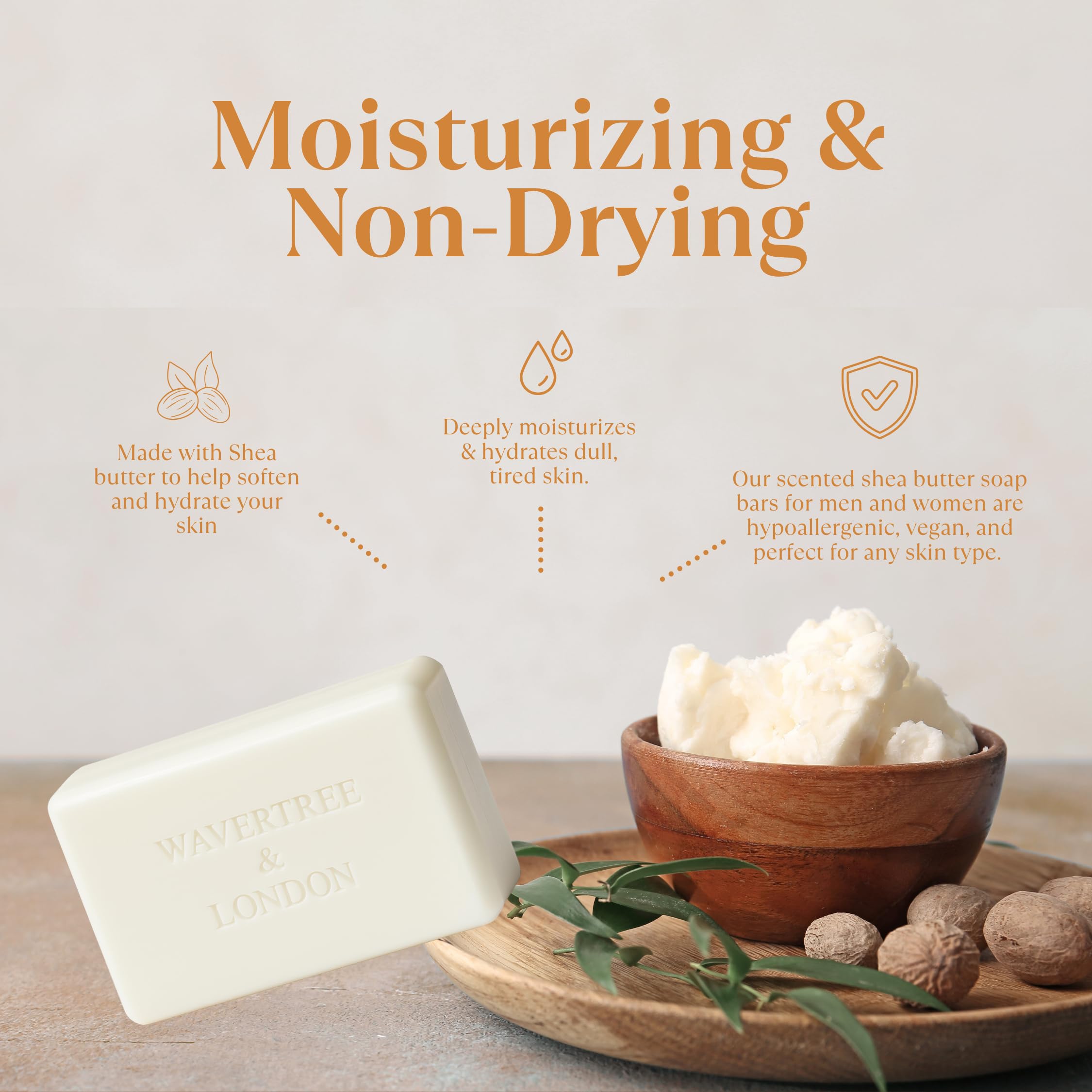 Wavertree & London ingredients label highlighting shea butter and plant oils benefit