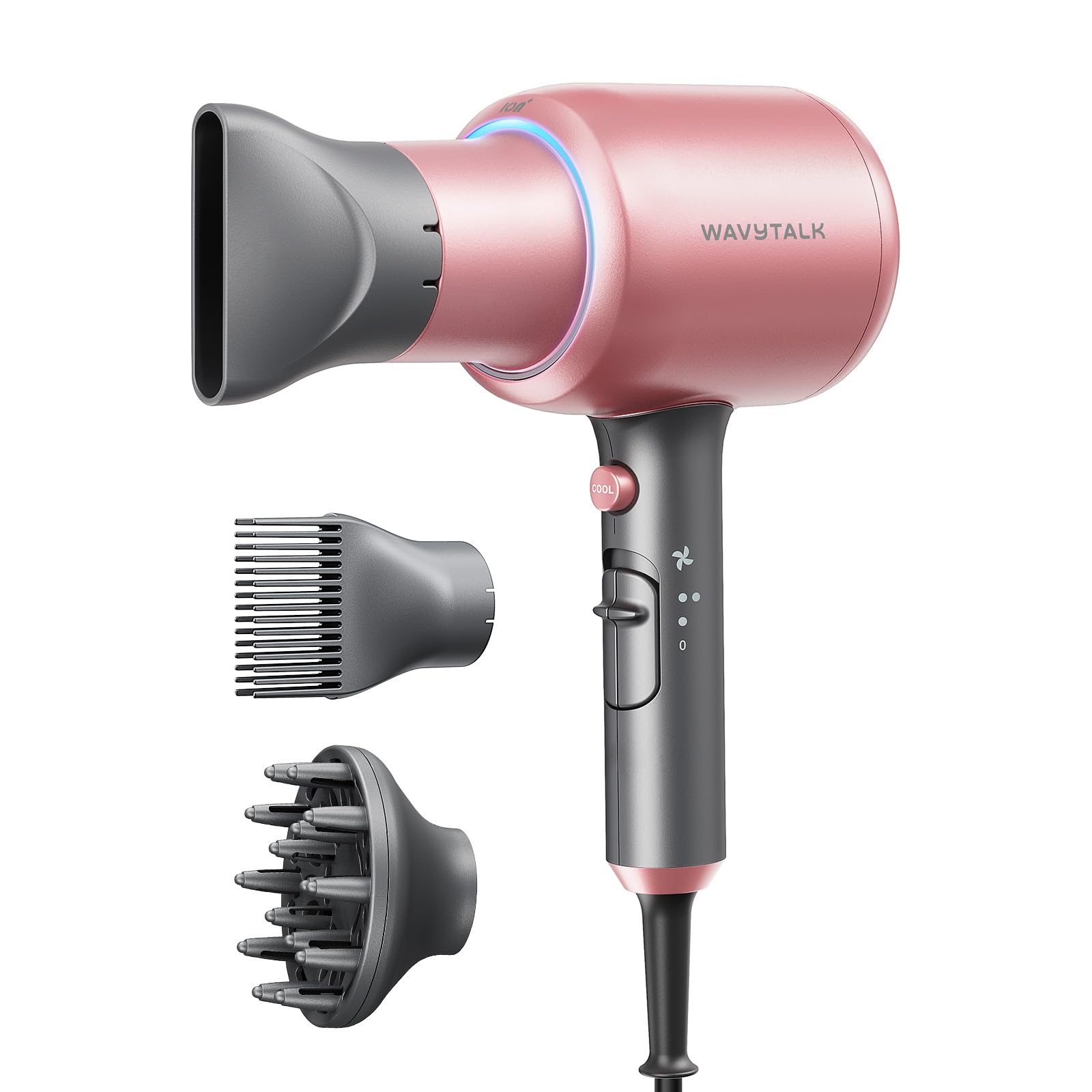 wavytalk dryer front view showing sleek body and controls for versatile styling