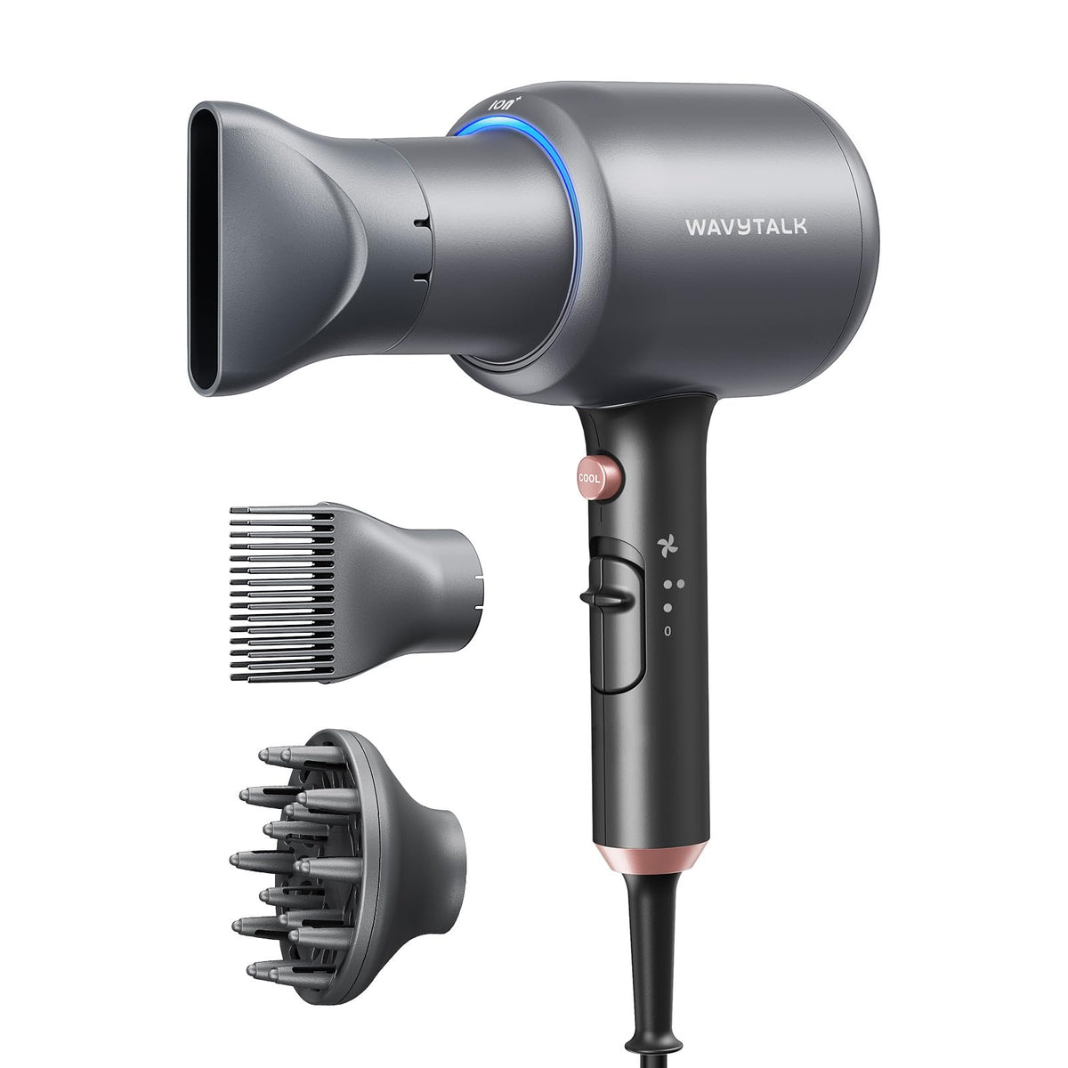 wavytalk front view of dryer showing sleek design and fast drying benefit