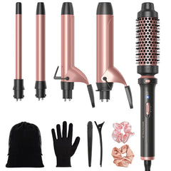 wavytalk front of kit showing base handle and five attachments for versatile styling and portability