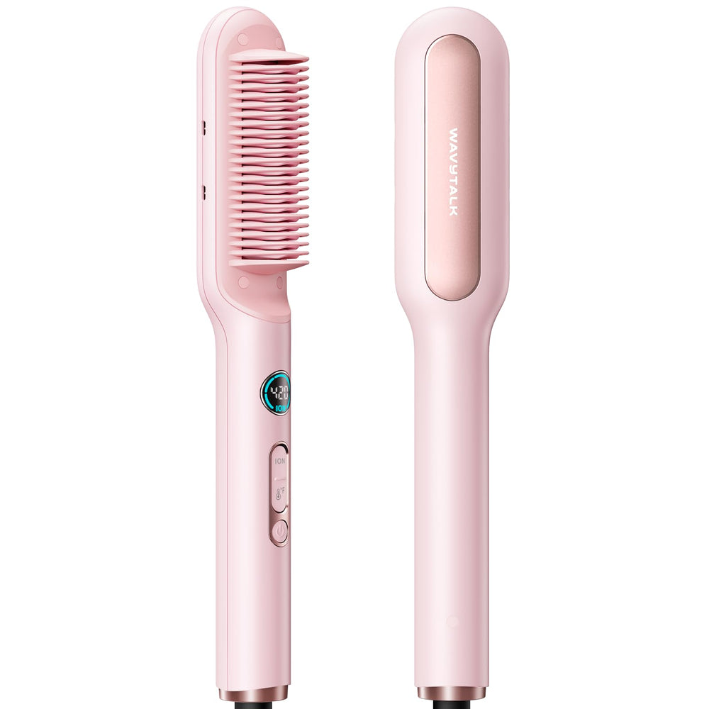 wavytalk front view straightener brush showing sleek body and bristle layout for quick styling