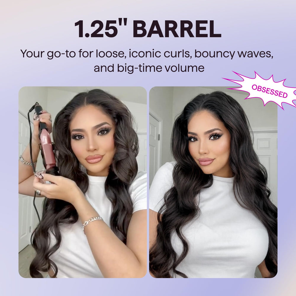 wavytalk in use curling hair demonstrating a loose beachy curl and quick styling benefit