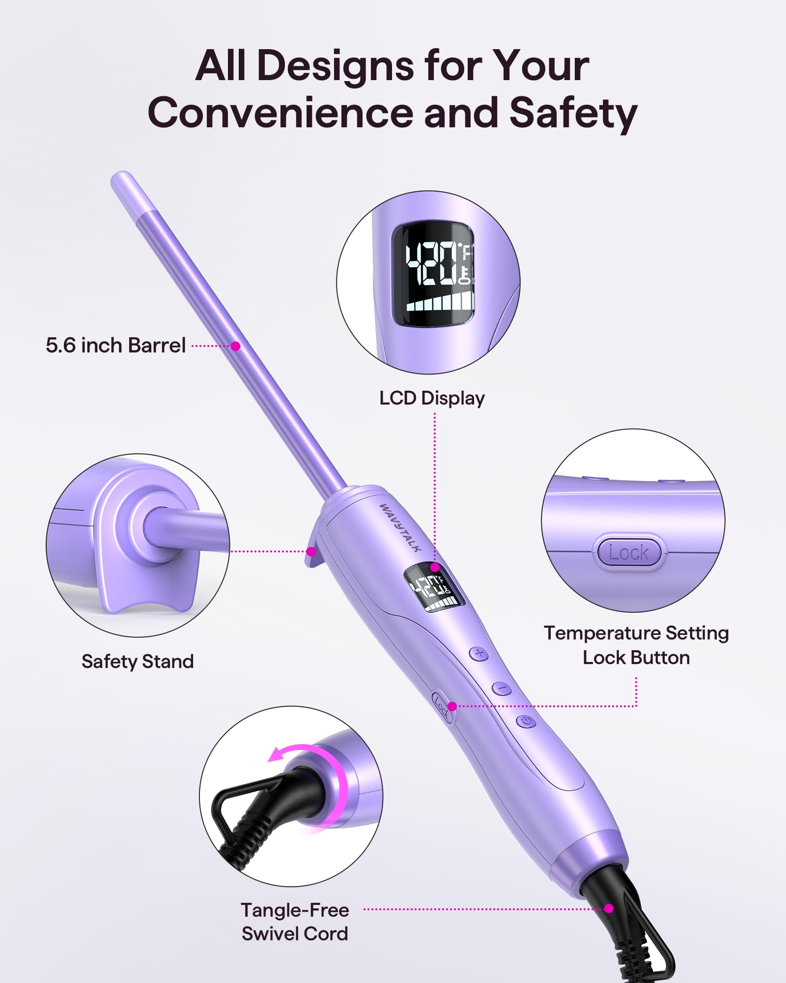 wavytalk curling iron next to hand shows compact size for travel convenience