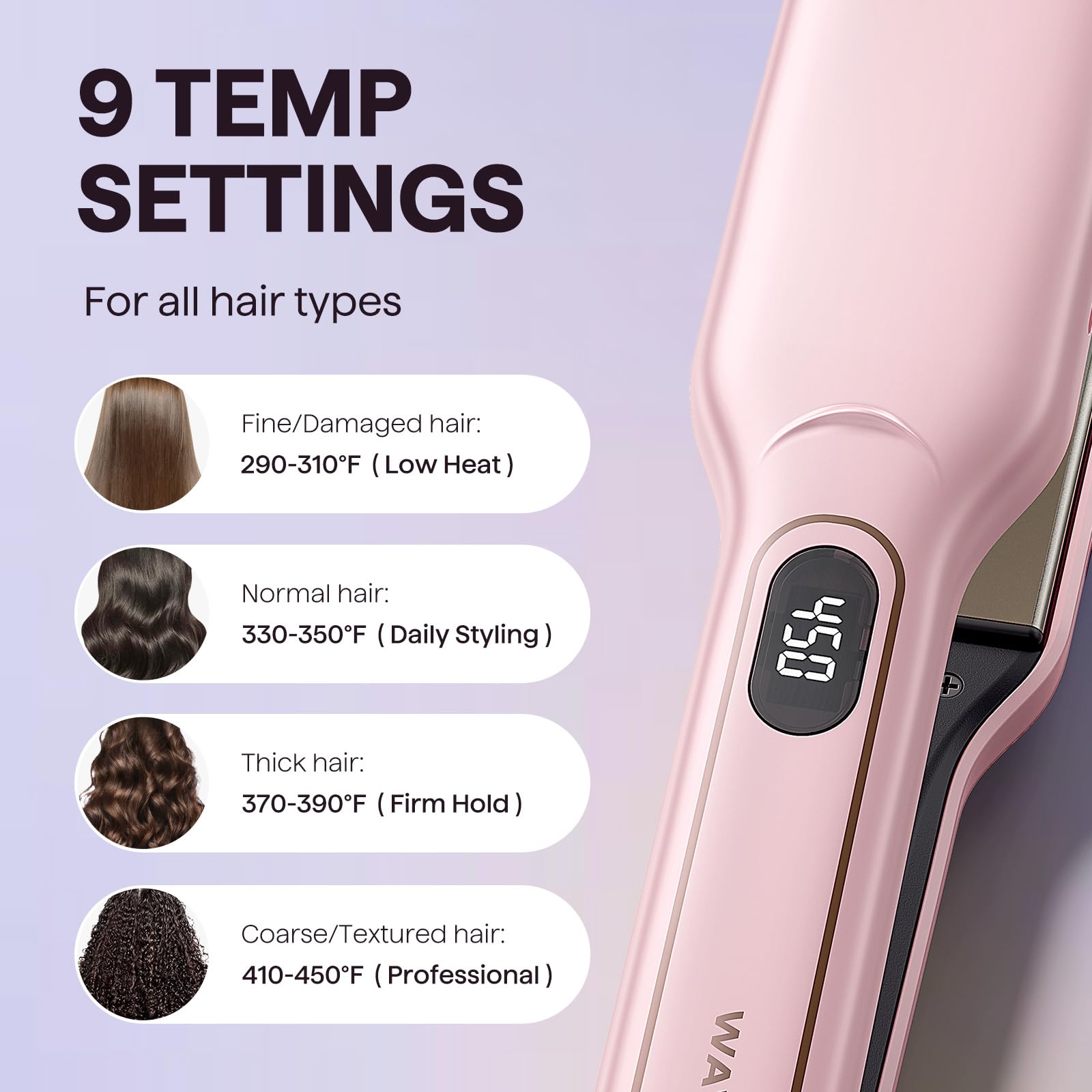 wavytalk temperature control display, precise heat settings for hair
