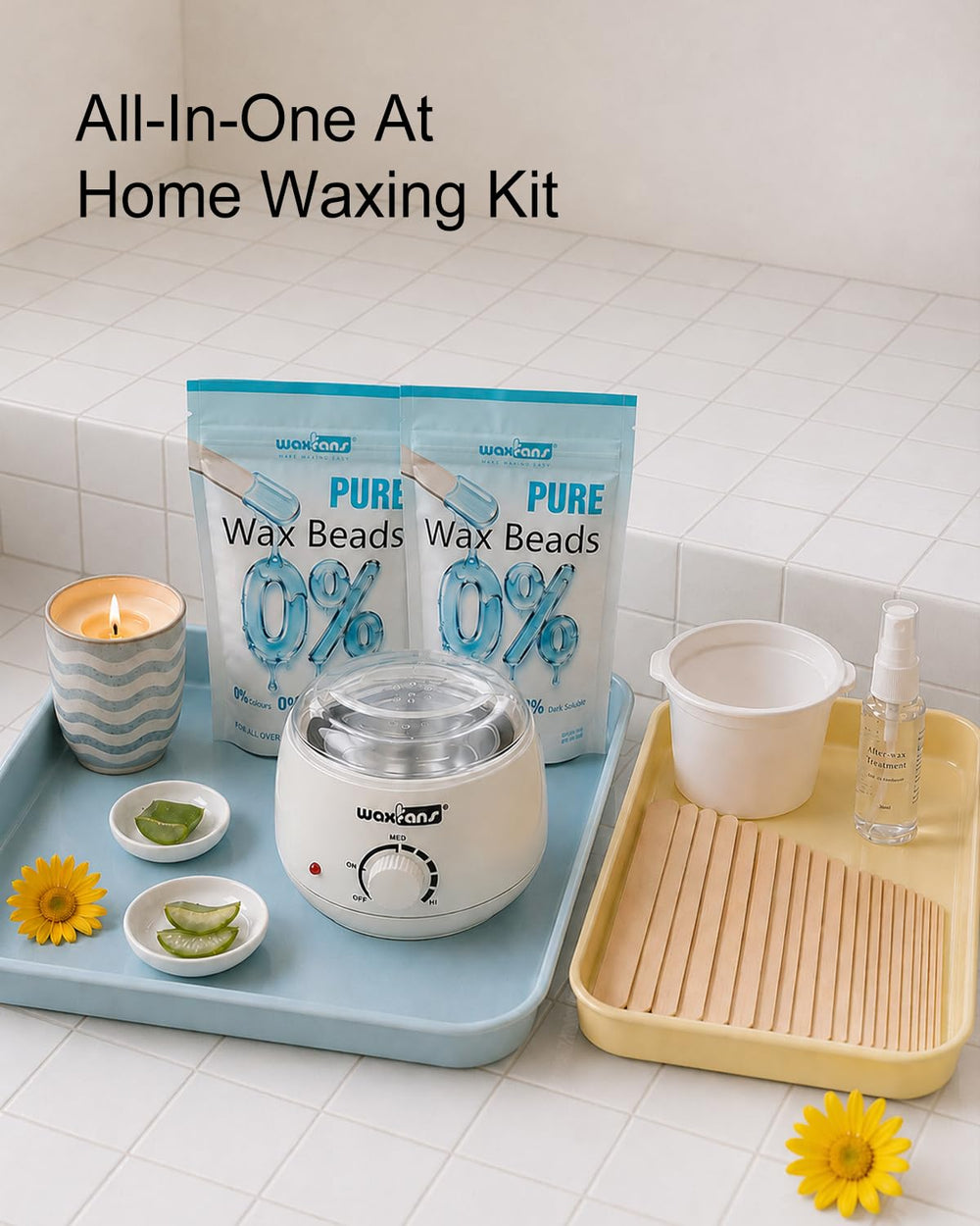 waxfans post-wax smooth skin lifestyle bathroom scene showing long-lasting smoothness
