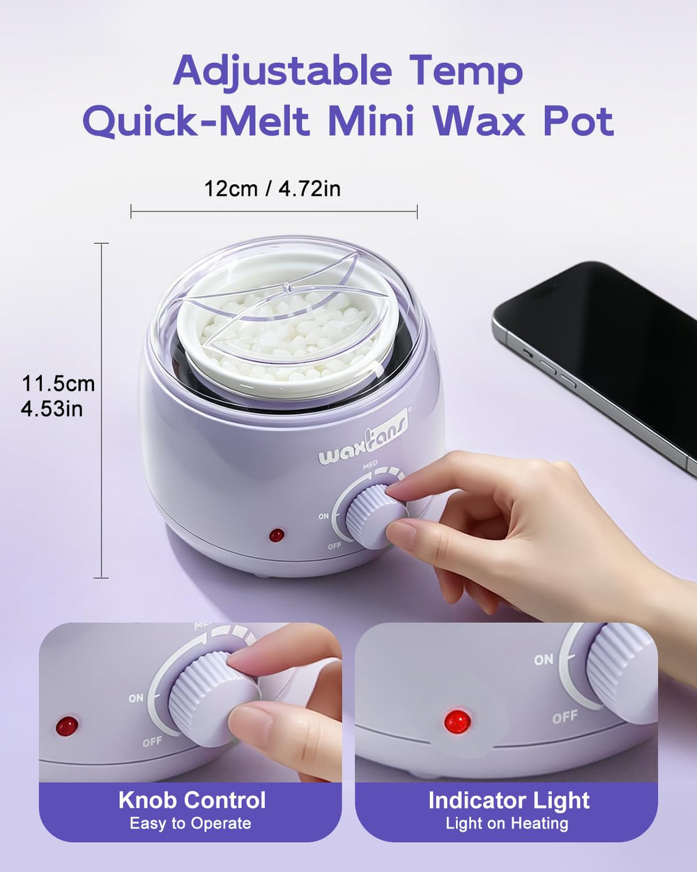 waxfans pot held in hand showing size and portability benefit