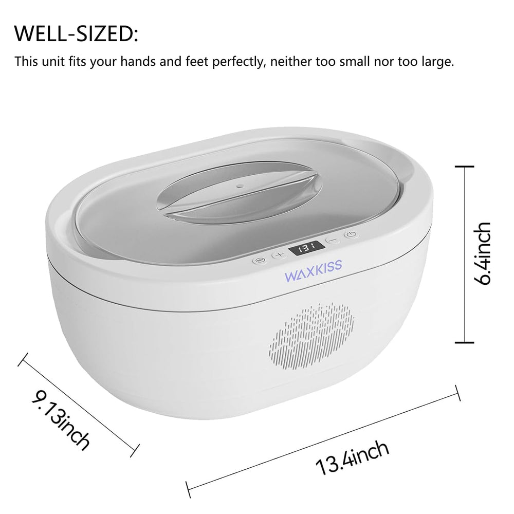 waxkiss foot bath in use showing spacious fit and comfortable soak