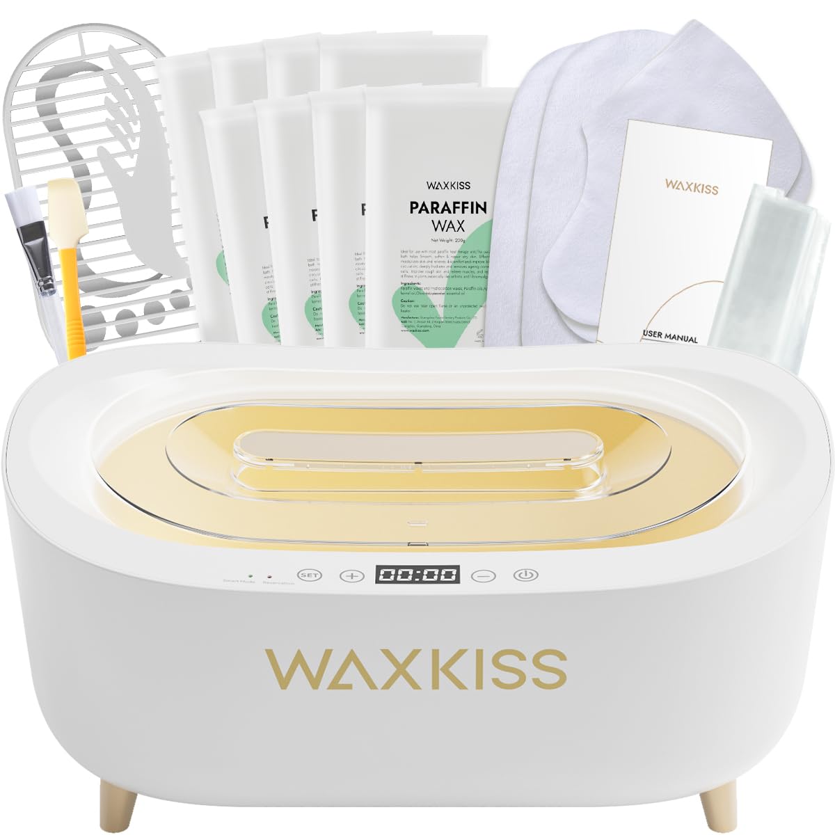 waxkiss front angled unit showing sleek white-gold design and benefit of elegant home fit