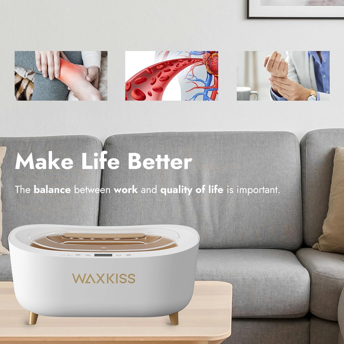 waxkiss hand immersion in use illustrating warm paraffin therapy convenience at home