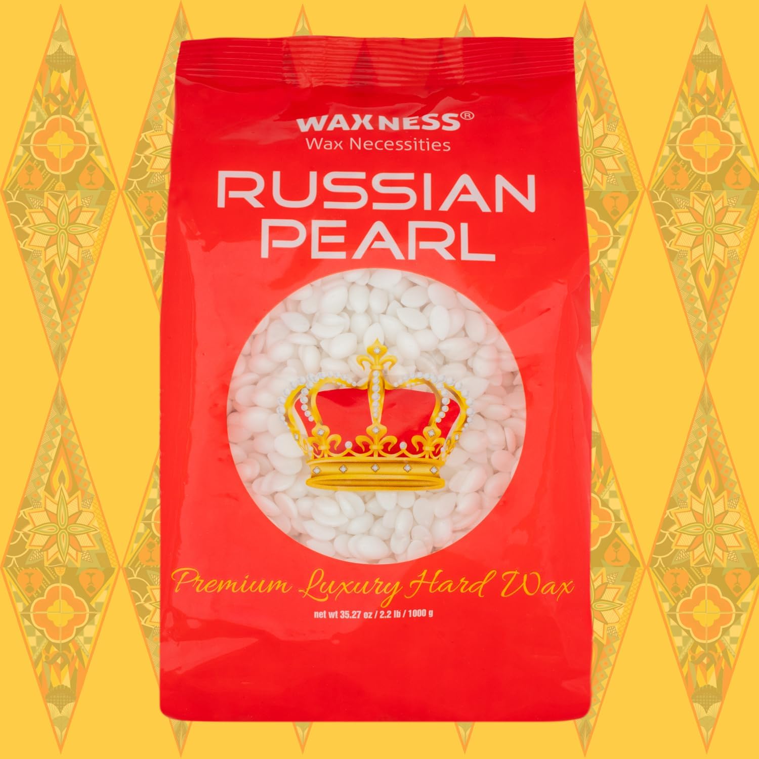 Label close-up on Waxness bag showing made-in-Italy quality and ingredients