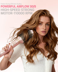 webeauty dryer brush in hand to show size and travel-friendly portability benefit