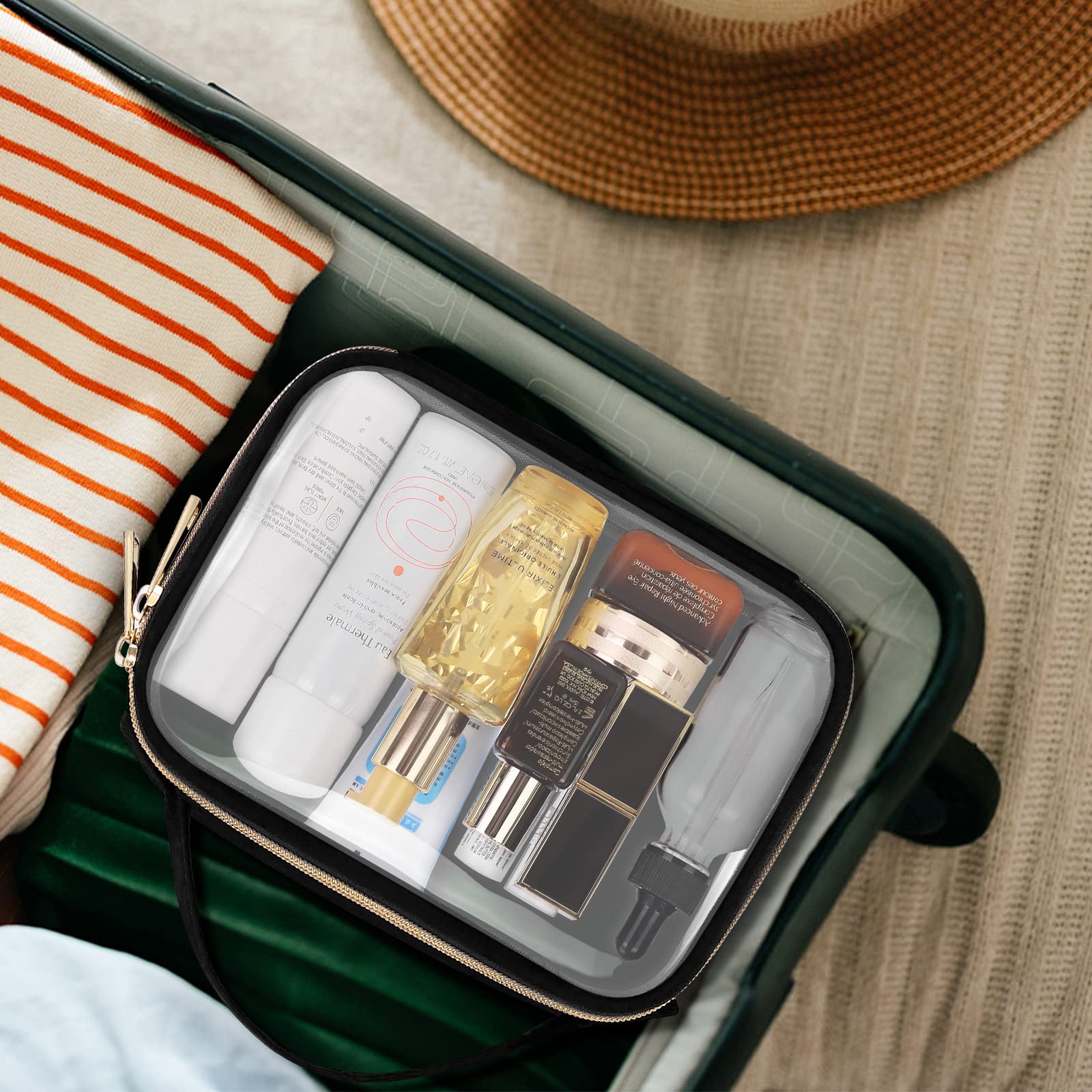 Wedama pouch with organized toiletries showing clear visibility and separation