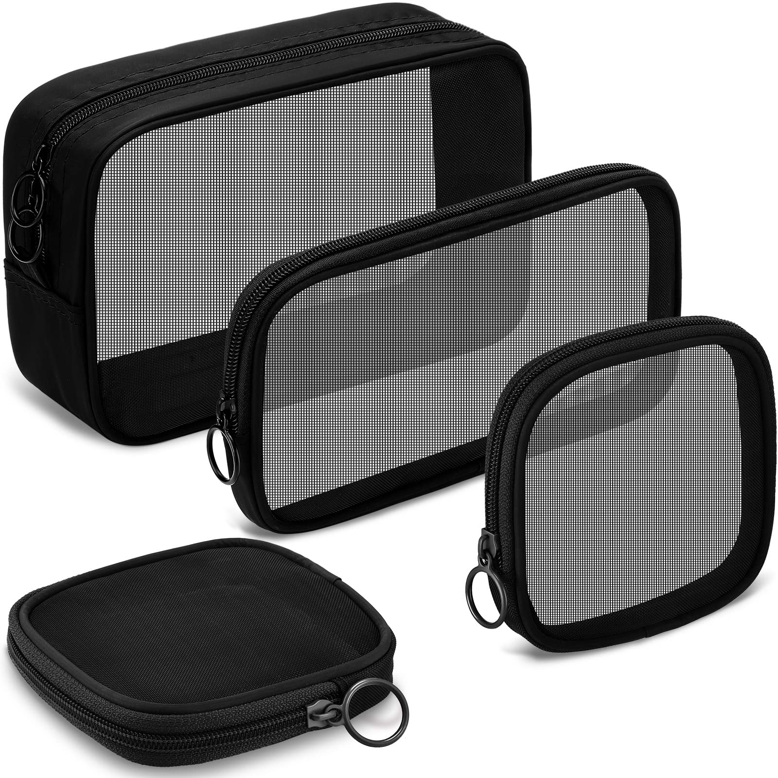 Weewooday front view of four black mesh pouches showing set benefits