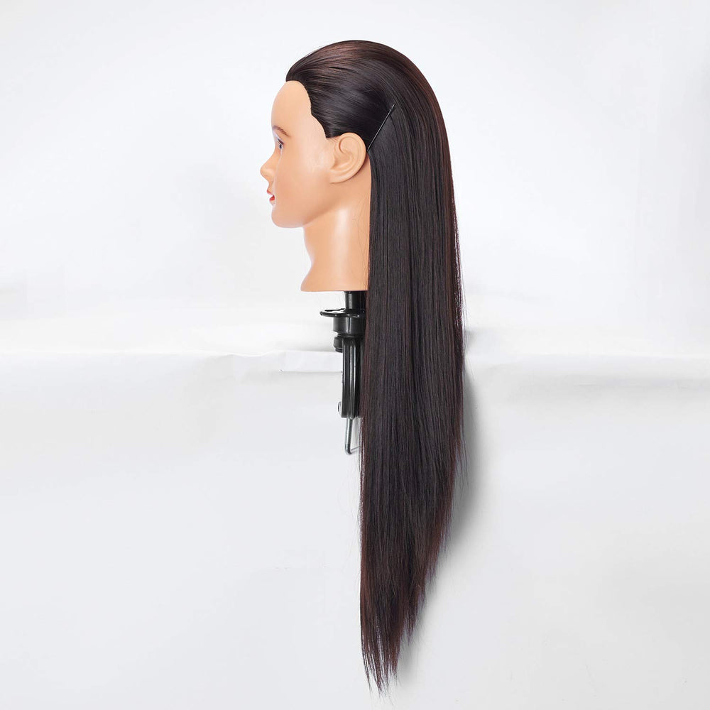 WEICHENHAIR length comparison against ruler showing 26–28 inch hair for cutting practice