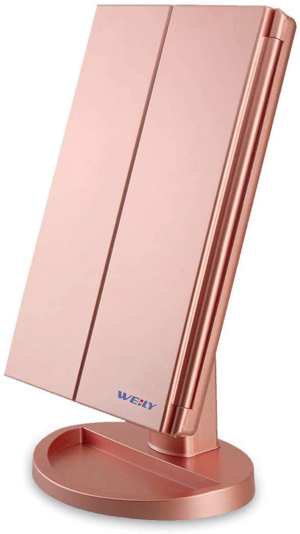 WEILY front view of LED vanity mirror showing bright lights and clear reflection benefit