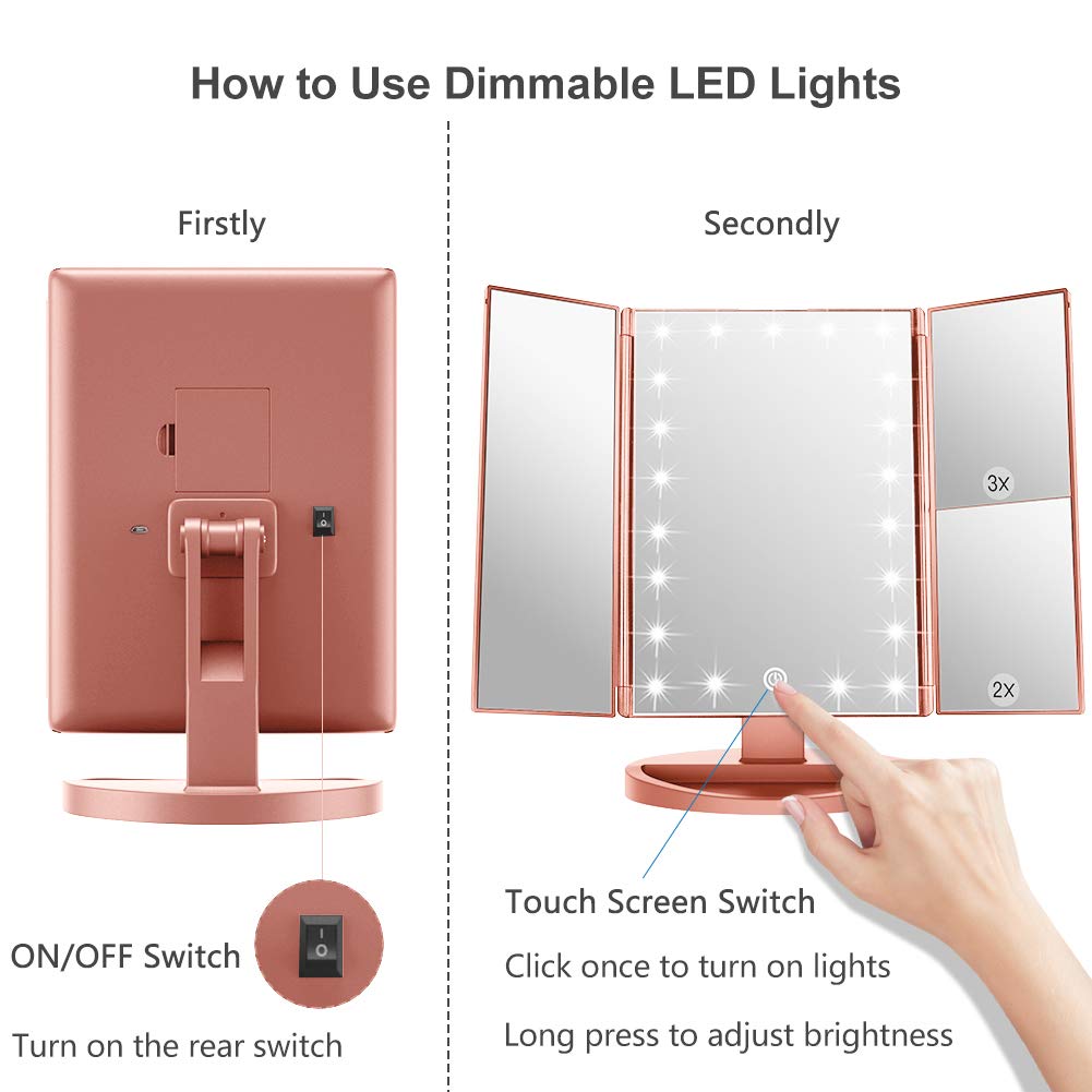 WEILY mirror powered by USB cable on dresser for stable plug-in lighting benefit