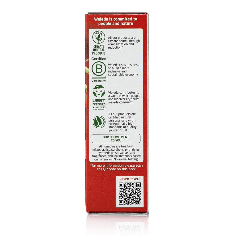 Weleda serum maca root detail emphasizing plant peptides for plumping benefit