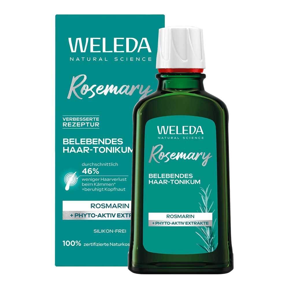 Weleda rosemary hair tonic front bottle shows branding and easy-application benefit