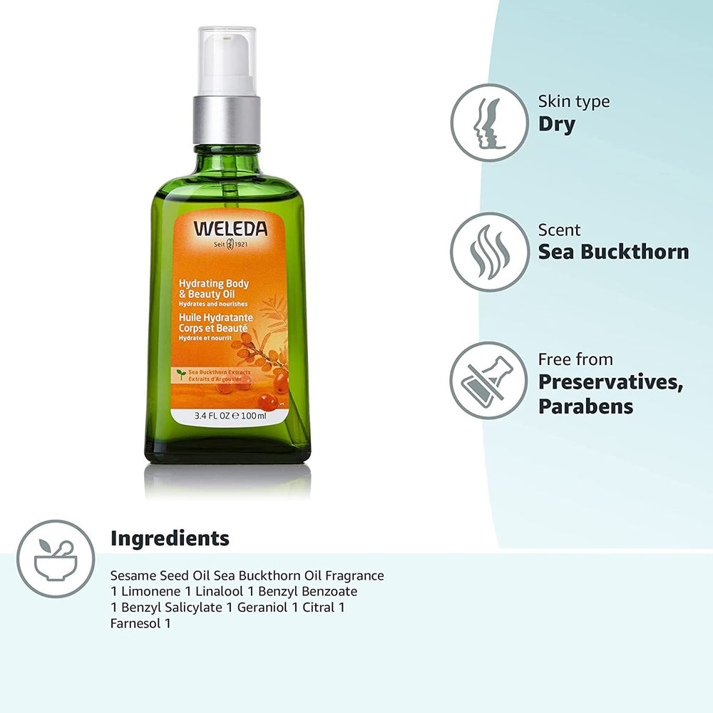 Applying Weleda oil on forearm for soft, smooth skin benefit