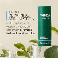 Weleda serum stick texture close-up showing smooth balm and hydrating finish