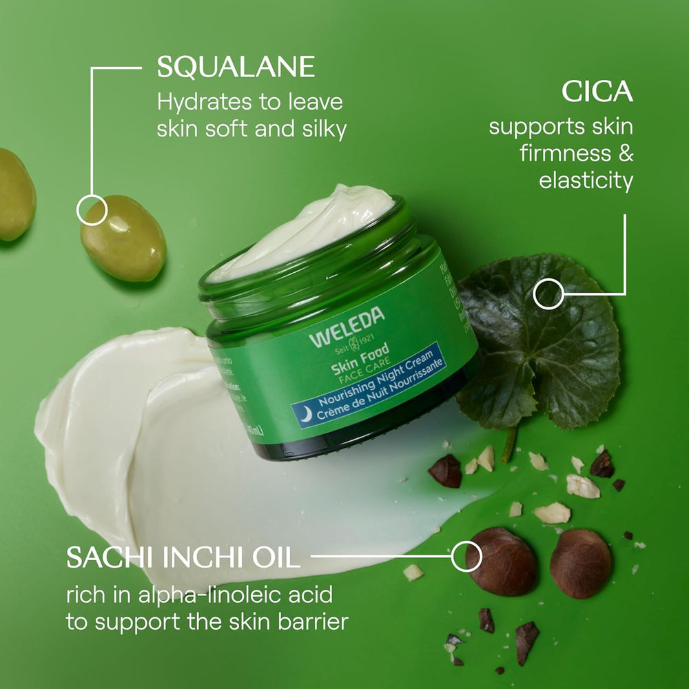 Weleda Skin Food featuring cica leaves highlighting calming support for skin