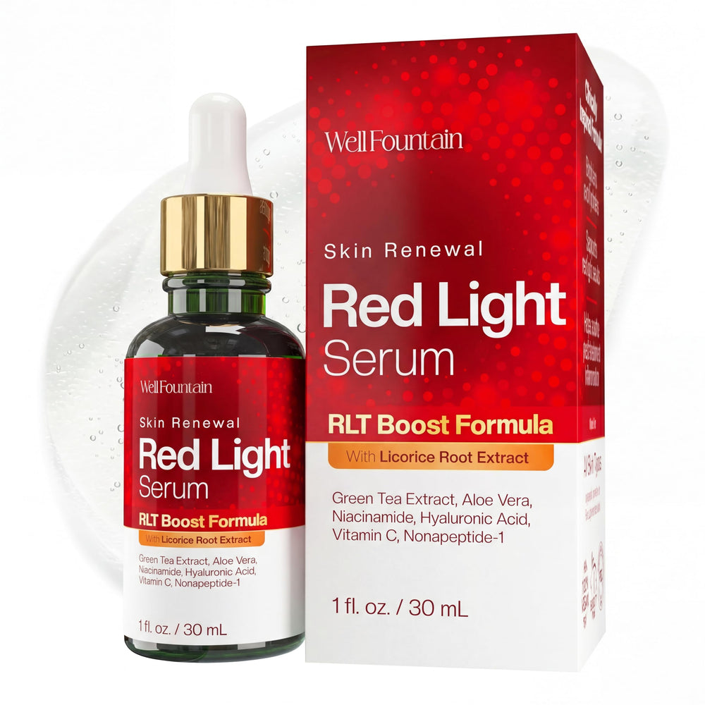 WELL FOUNTAIN front packaging showing bottle and dropper, highlights clean formula benefit