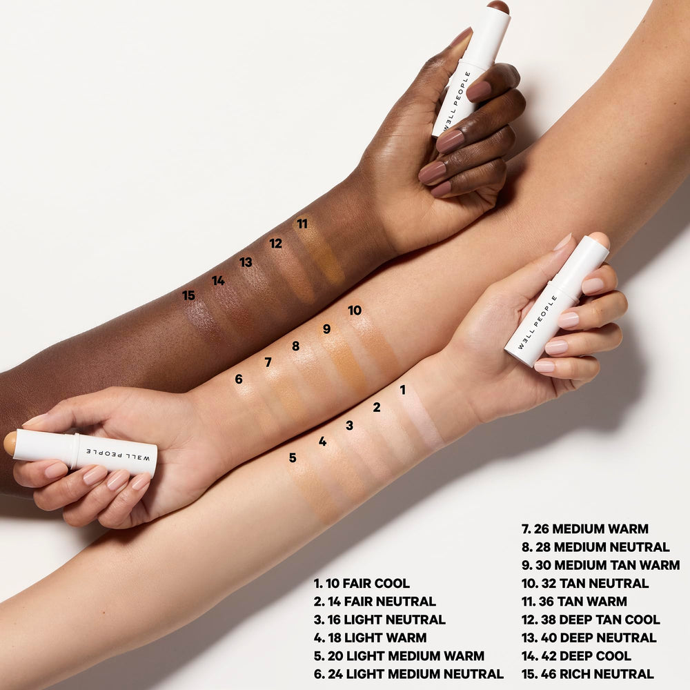 Well People creamy texture swipe on skin demonstrating blendable, buildable coverage