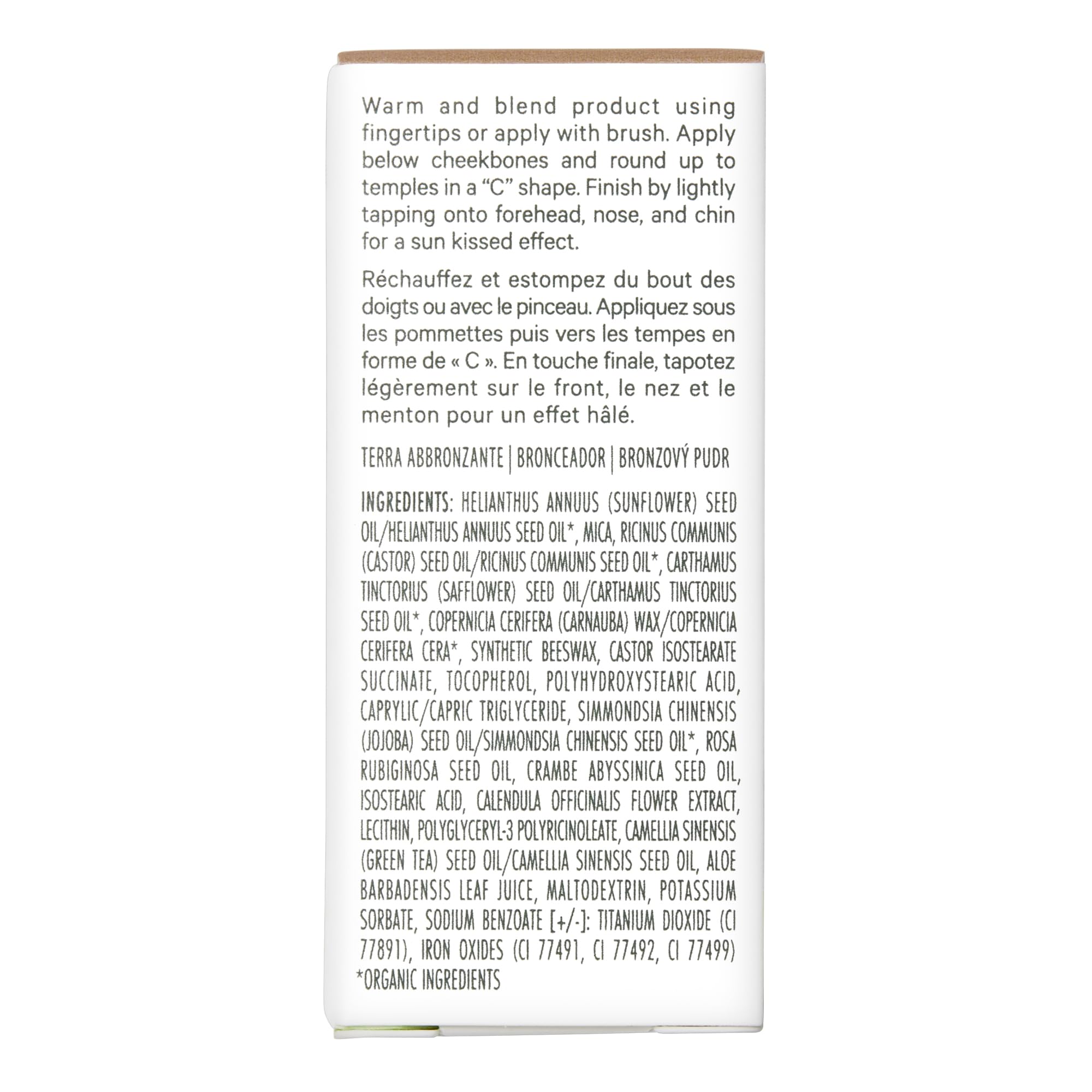 Well People bronzer packaging label closeup highlighting clean, plant-based ingredients