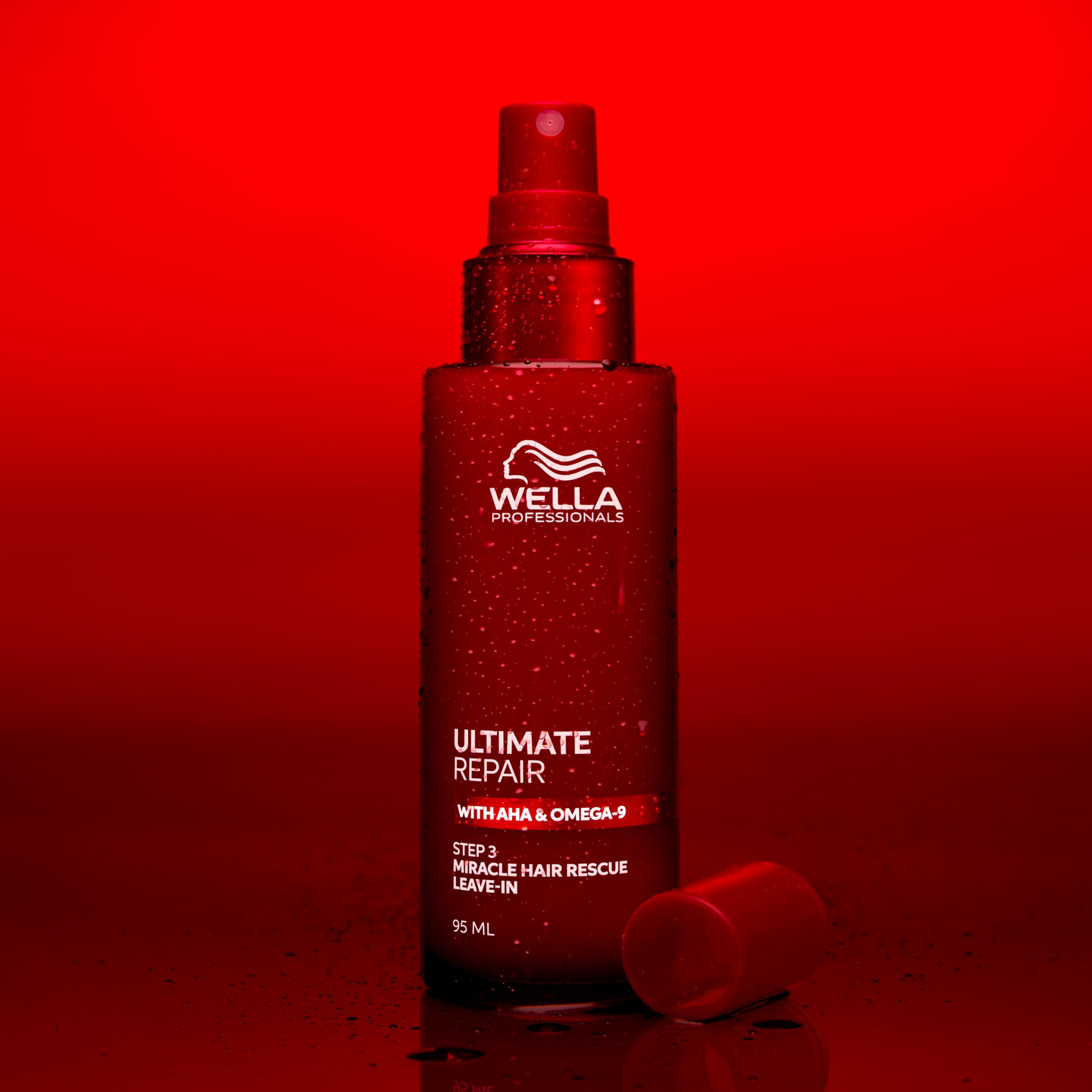 Wella Professionals bottle staged in bathroom setting projecting luxury routine benefit