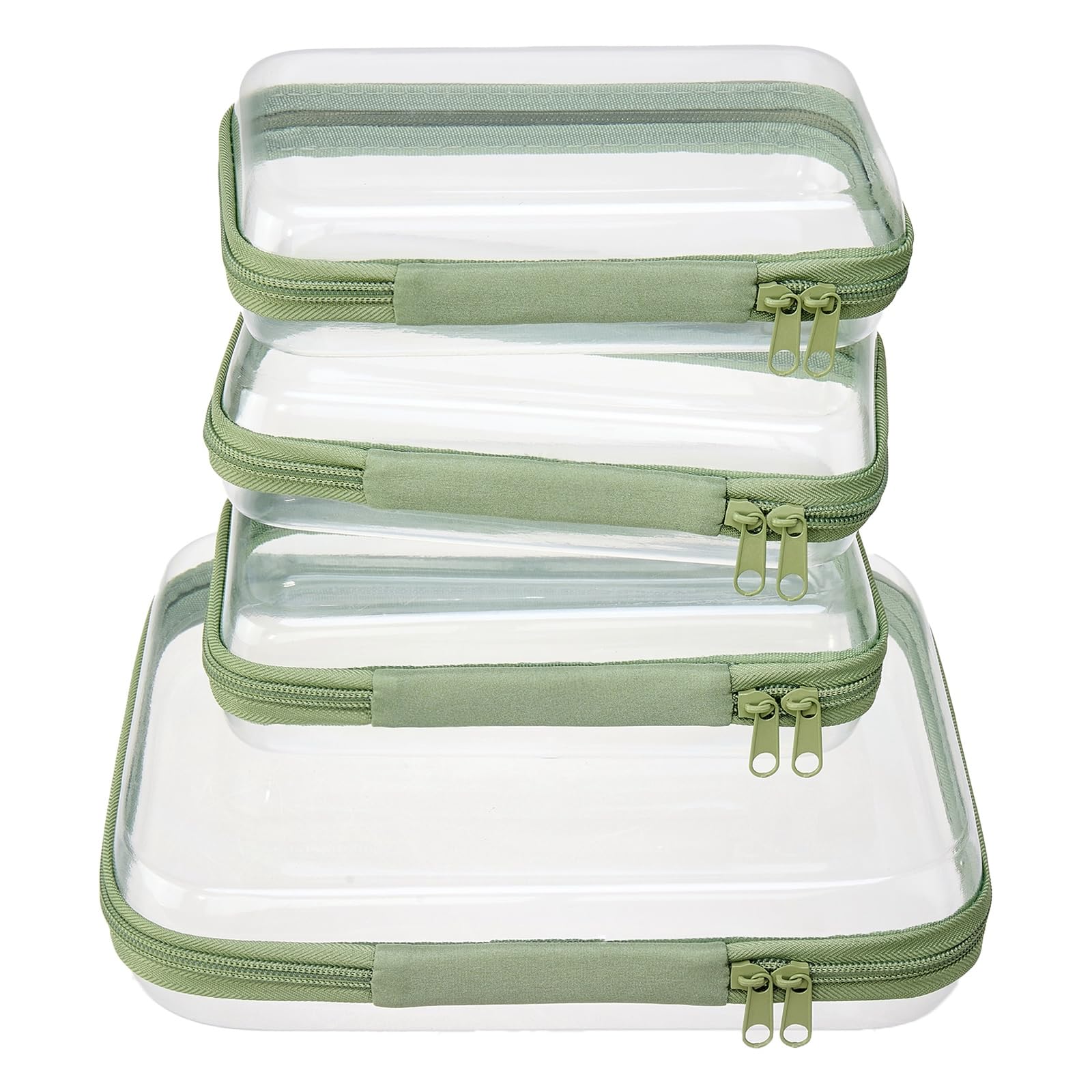 WELPIRT front view of clear zipper pouches showing organized visibility and protection