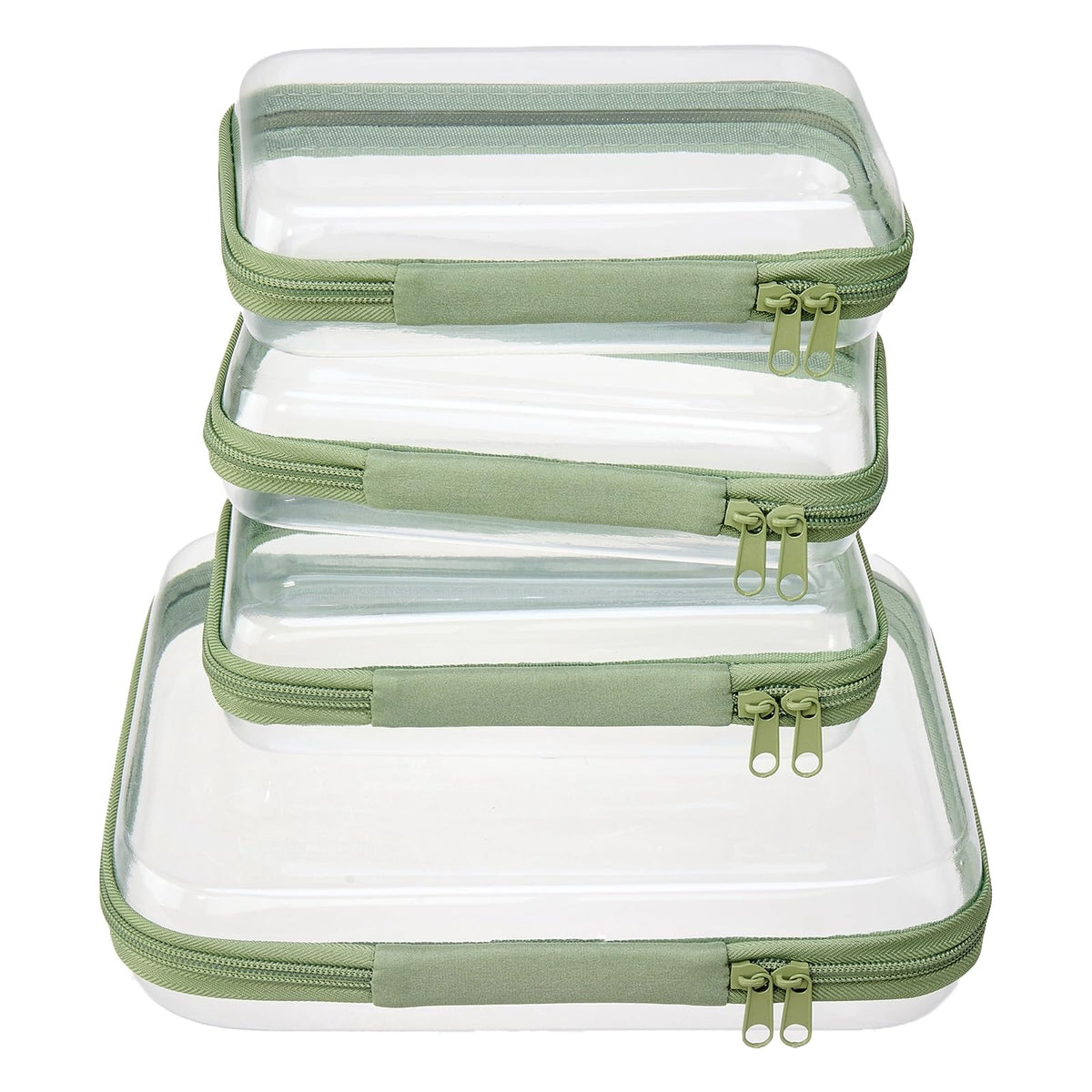 WELPIRT front view of clear zipper pouches showing organized visibility and protection