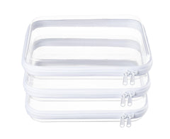 WELPIRT front view of three clear hard shell zipper pouches showing uniform size and visibility