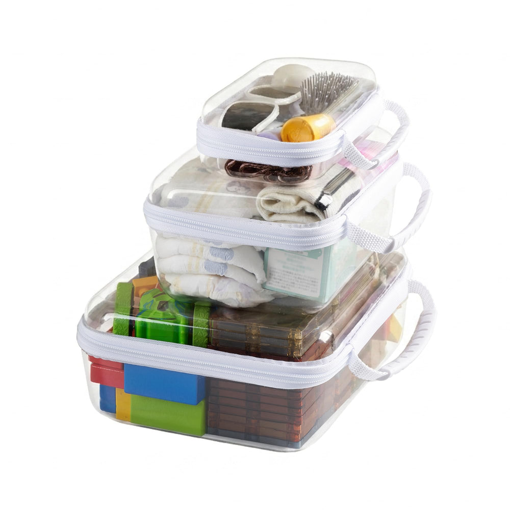 WELPIRT front view clear travel case showing contents for quick access
