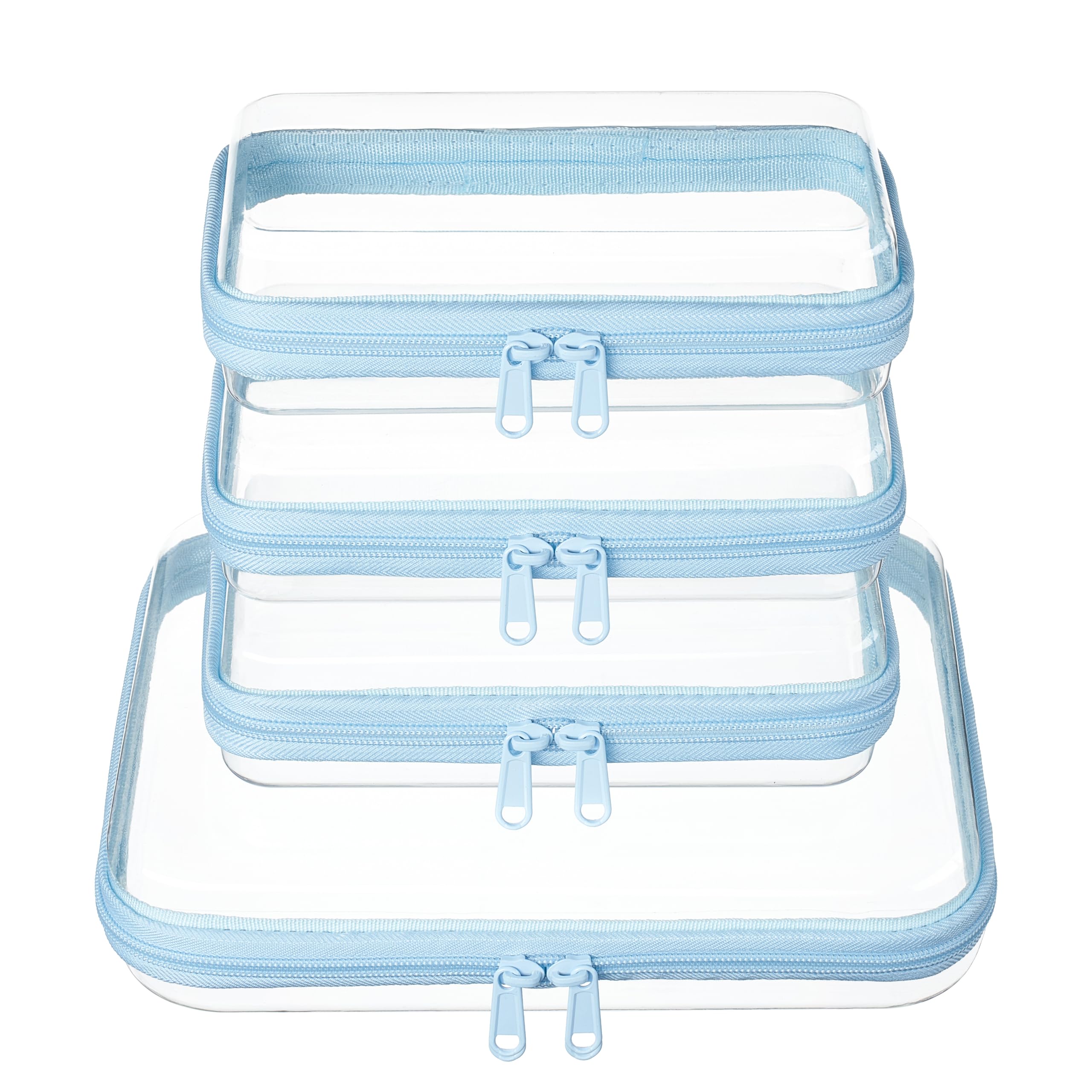 WELPIRT front view of clear zipper case set showing tidy travel storage benefit