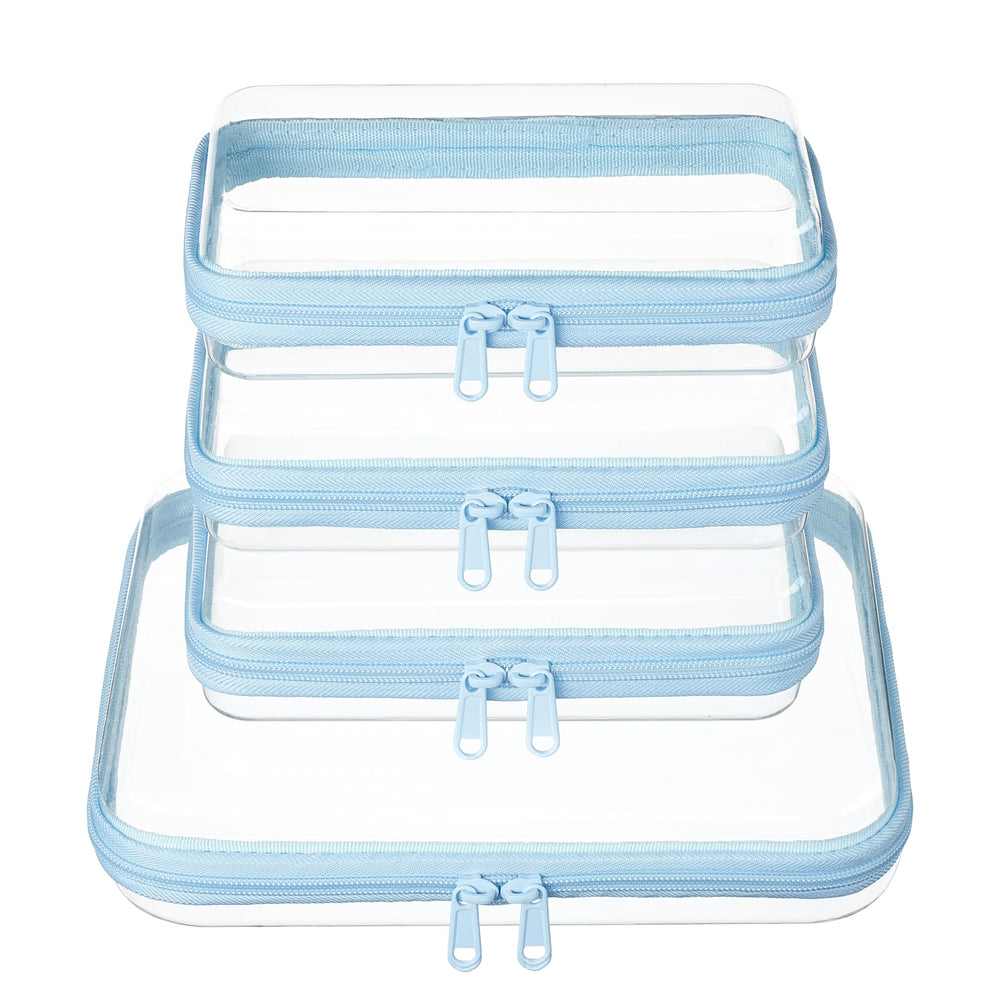 WELPIRT front view of clear zipper case set showing tidy travel storage benefit