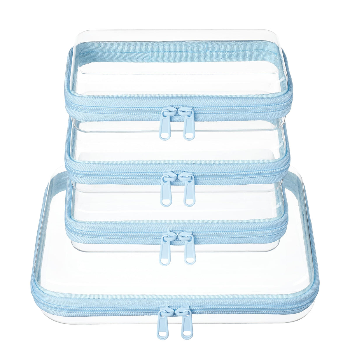 WELPIRT front view of clear zipper case set showing tidy travel storage benefit