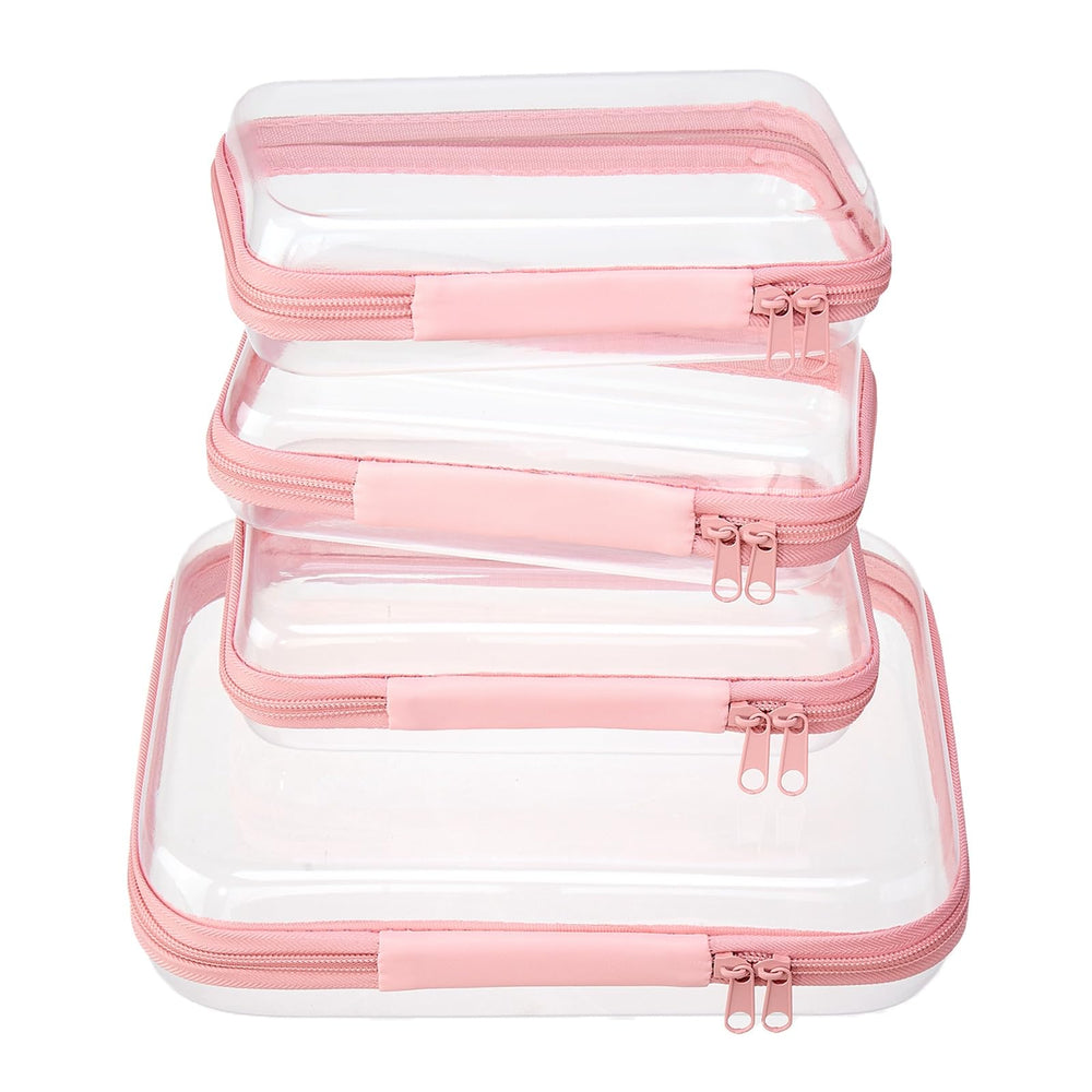 WELPIRT front view of clear zipper pouches showing stackable protection and quick access