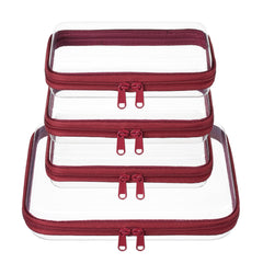 WELPIRT front view of medium and three small clear zipper pouches showing visibility benefit