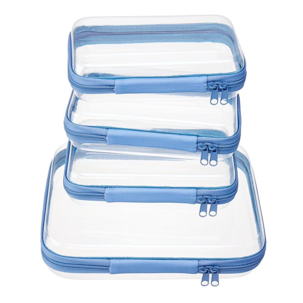 WELPIRT front view of full set showing clear cases and white trim for easy packing
