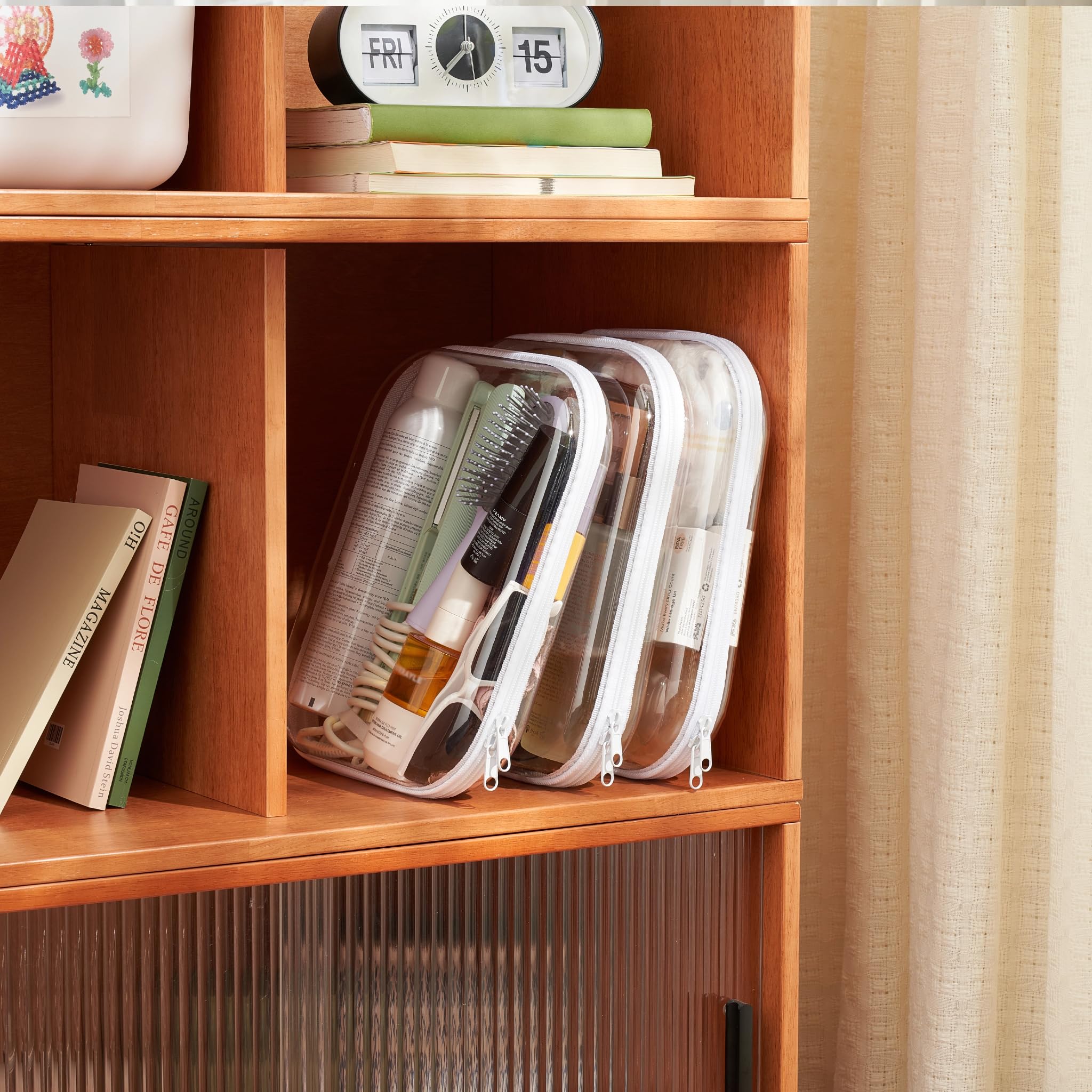 WELPIRT clear hard shell case packed with travel toiletries for visible, protected storage