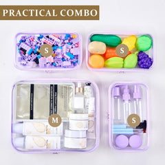 WELPIRT three small clear pouches arranged showing separation of daily essentials