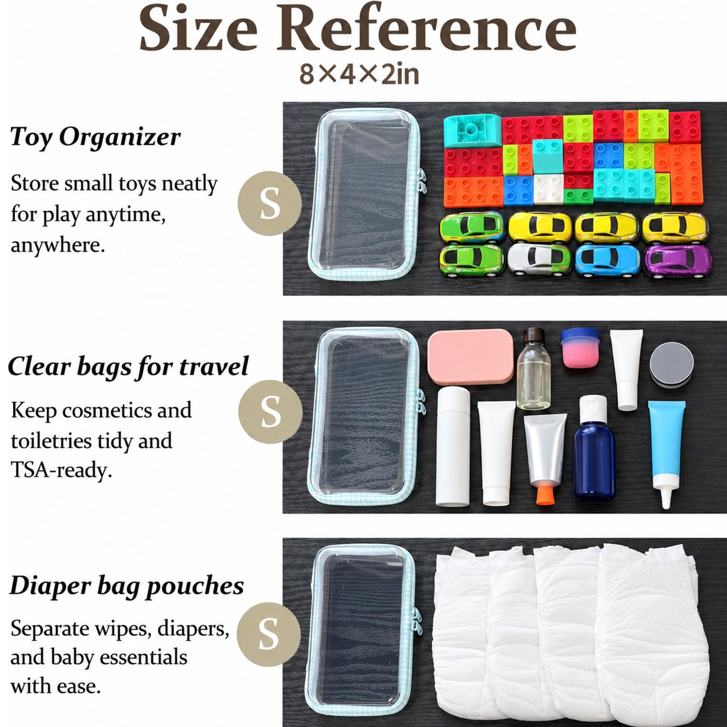 WELPIRT three small pouches grouped to illustrate sorting and portability