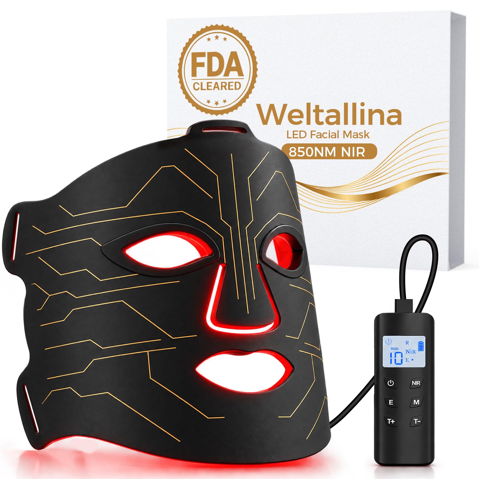 Weltallina front view mask showing full LED coverage and even glow for consistent treatment