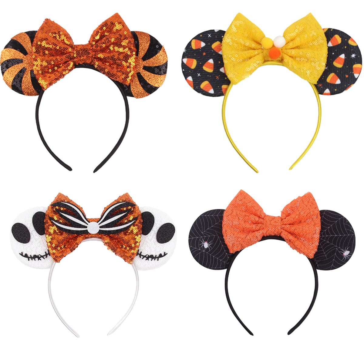 WelyHM front packaging showing four Halloween sequin headbands and colorful designs