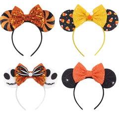 WelyHM front packaging showing four Halloween sequin headbands and colorful designs