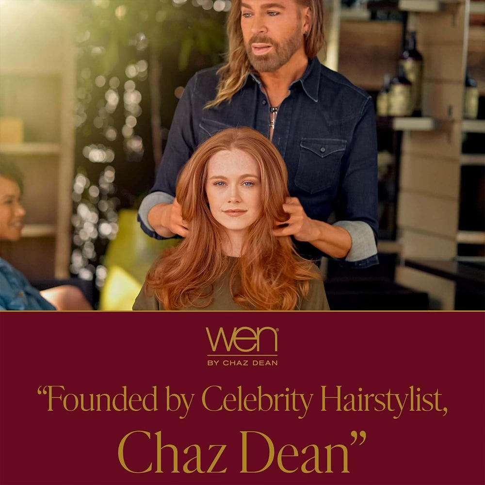 WEN by Chaz Dean styled bathroom shelf display suggesting salon-quality results
