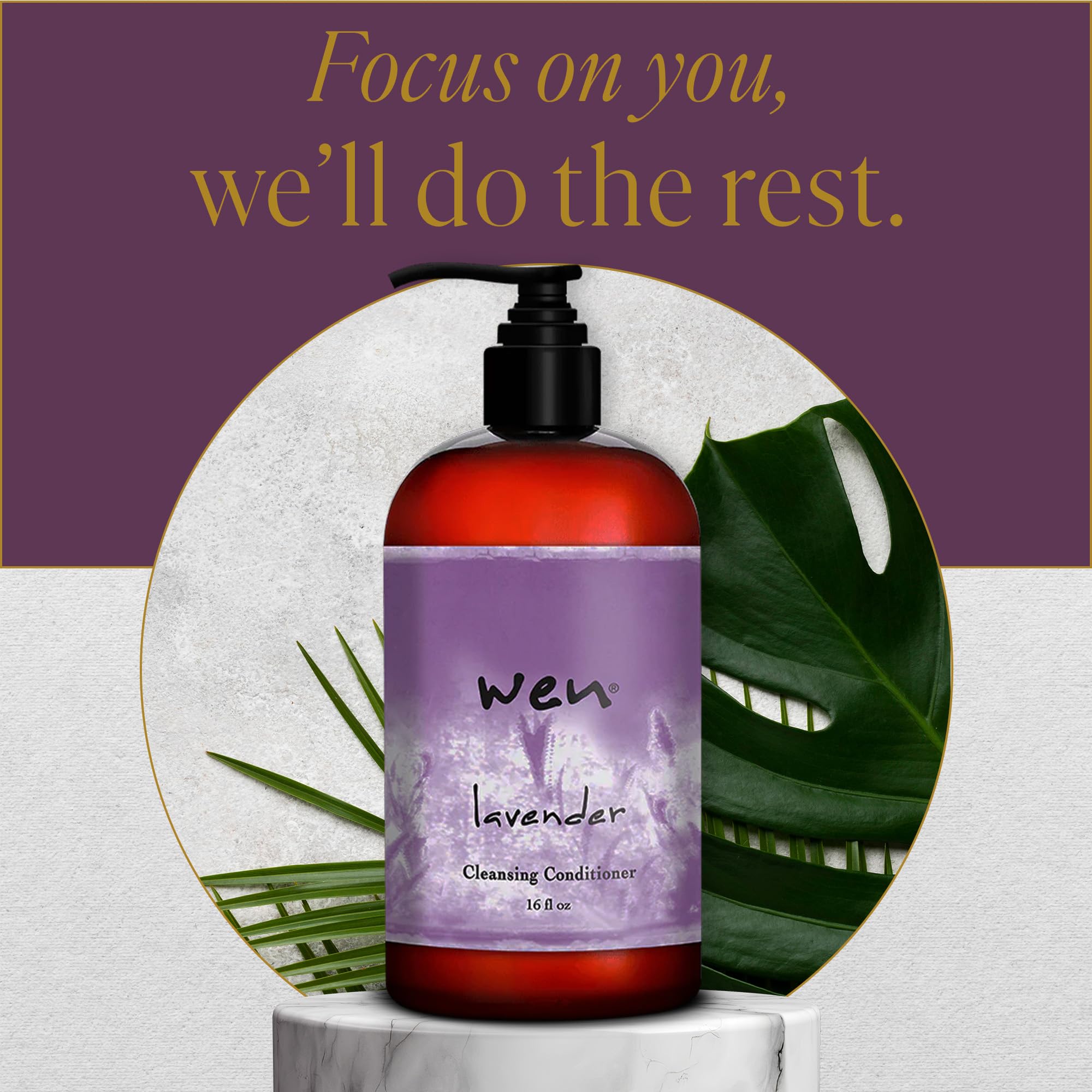 WEN by Chaz Dean 16 fl. oz. next to common items, clarifies actual product size