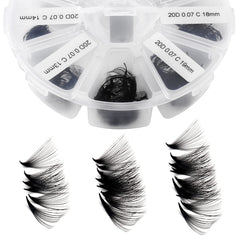 WENDY LASHES open tray showing mixed 9–16mm fans for quick selection