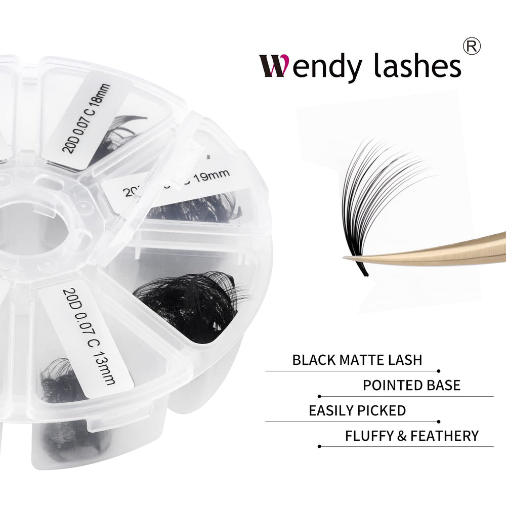 WENDY LASHES tray label showing 20D D-curl and length range
